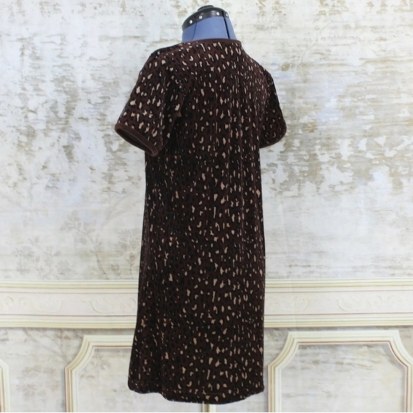 Vintage 1990s Shift Dress Leopard Print Velour Velvet Jumper Brown Grunge VTG - Picture 5 of 9